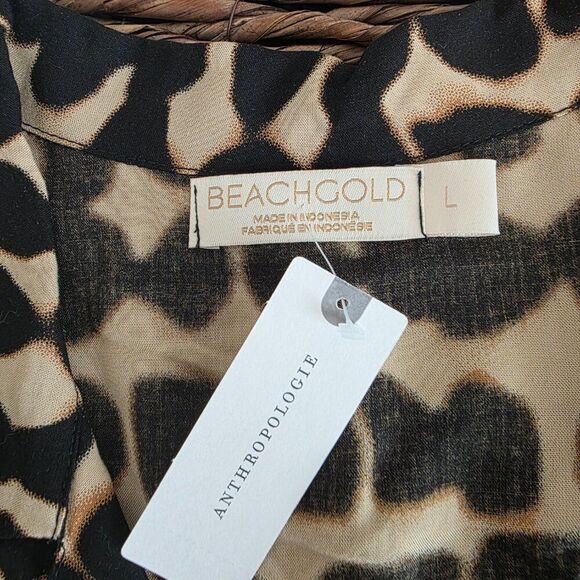 NWT Anthropologie-Beach Gold Button Up Tee Sz L - Picture 3 of 4
